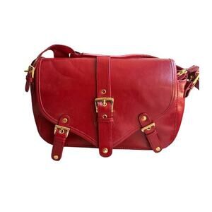 Muska Milano Red Leather Shoulder Bag Gold Hardware Buckle Detail